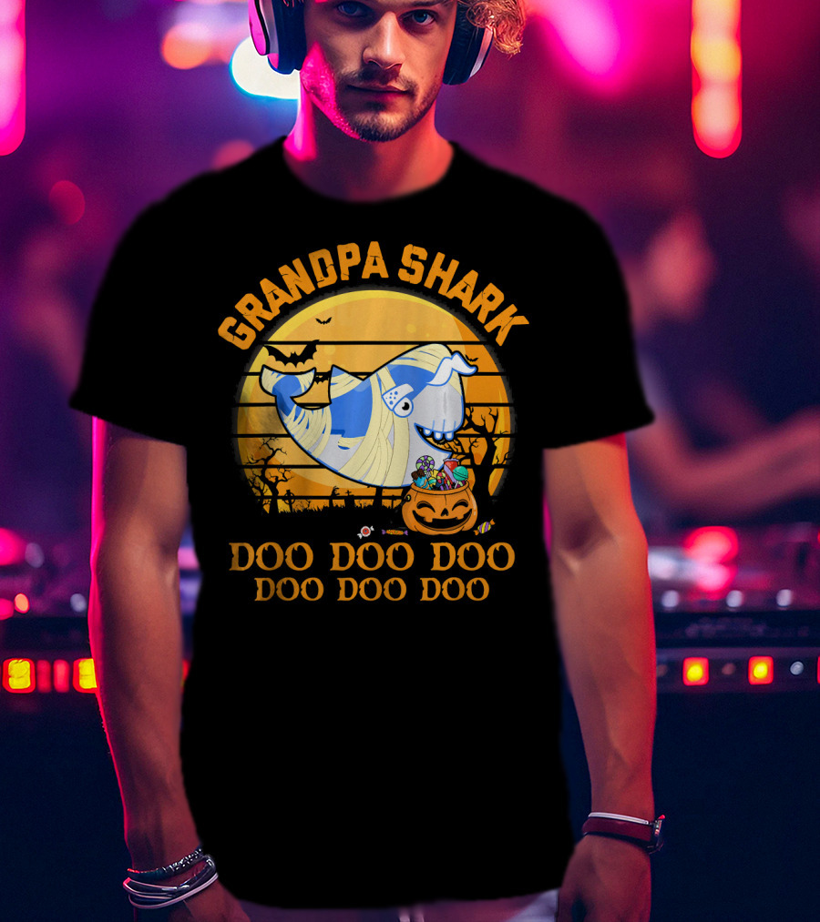 Grandpa Shark Doo Doo Doo Halloween Pumpkin Bat Mummy Candy T-Shirt