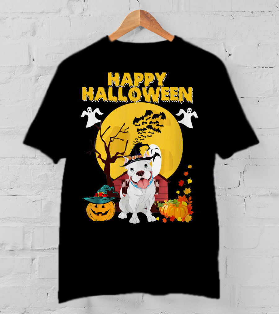 Happy Halloween Pumpkin Pitbull Dog Ghosts And Spooky Night T-Shirt