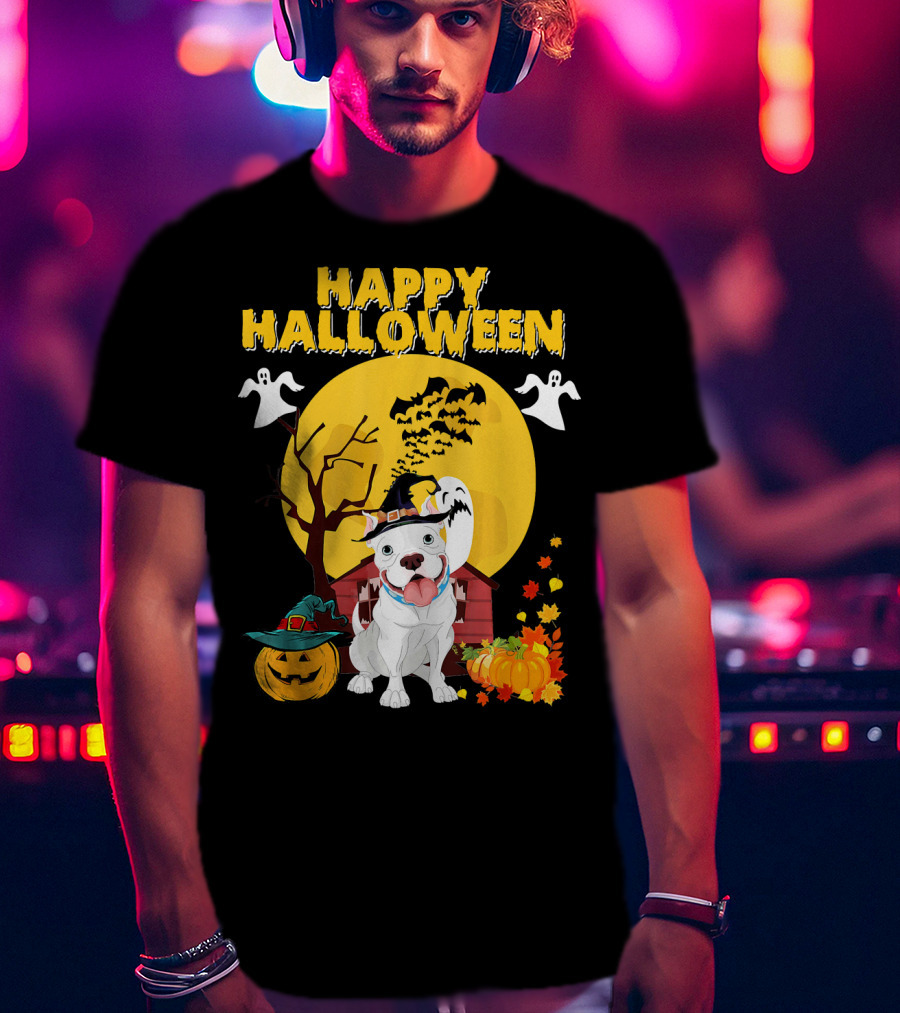 Happy Halloween Pumpkin Pitbull Dog Ghosts And Spooky Night T-Shirt