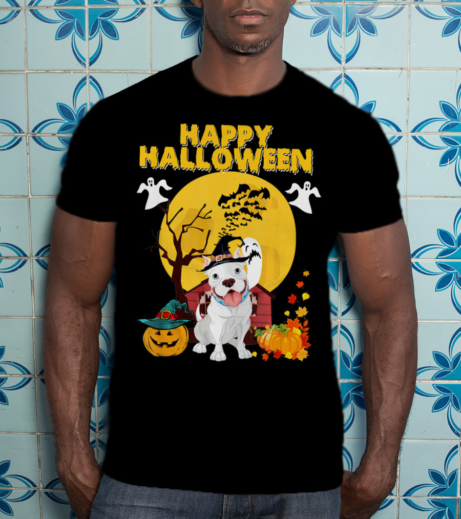 Happy Halloween Pumpkin Pitbull Dog Ghosts And Spooky Night T-Shirt