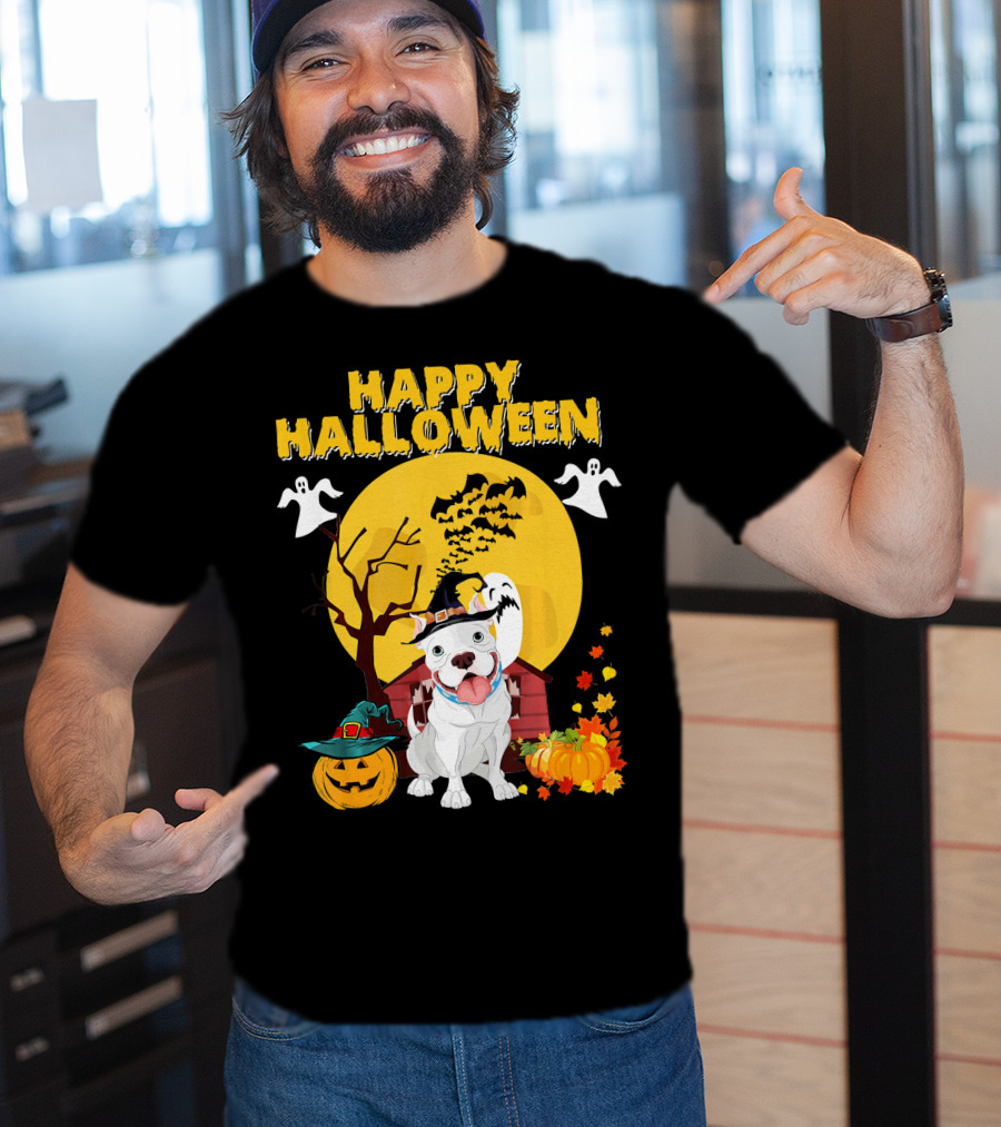 Happy Halloween Pumpkin Pitbull Dog Ghosts And Spooky Night T-Shirt