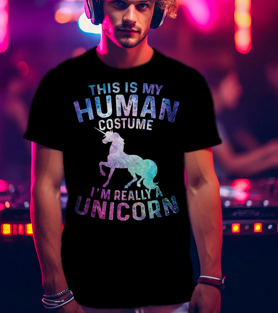 This Is My Human Costume I'm Really A Unicorn With Colorful Galaxy Unicorn Image T-Shirt