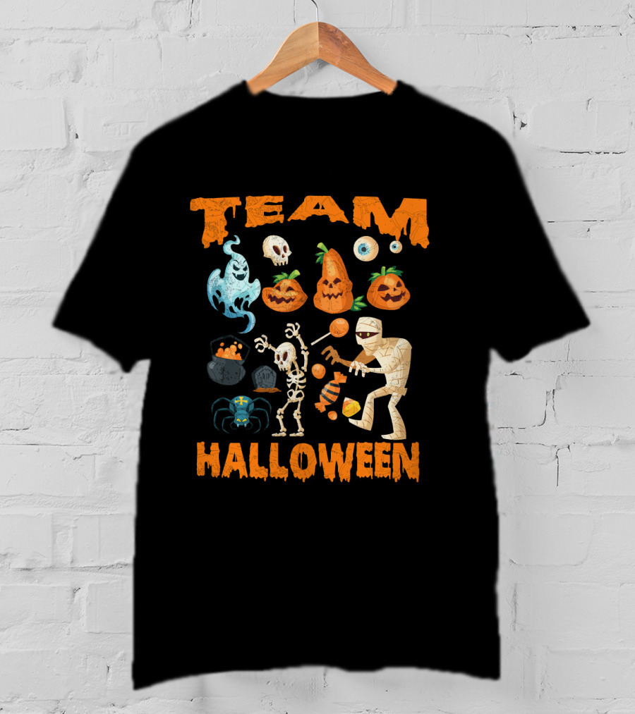Team Halloween Ghost Skull Skeleton Pumpkins Mummy Spider T-Shirt