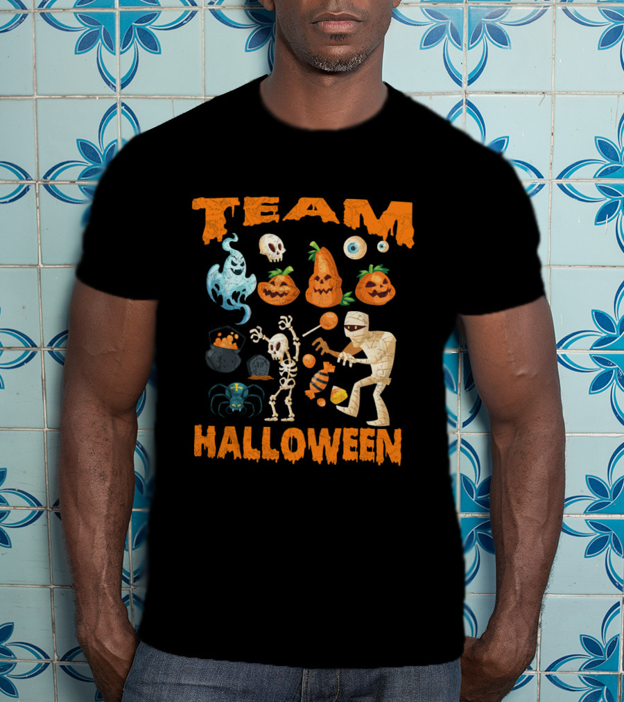 Team Halloween Ghost Skull Skeleton Pumpkins Mummy Spider T-Shirt
