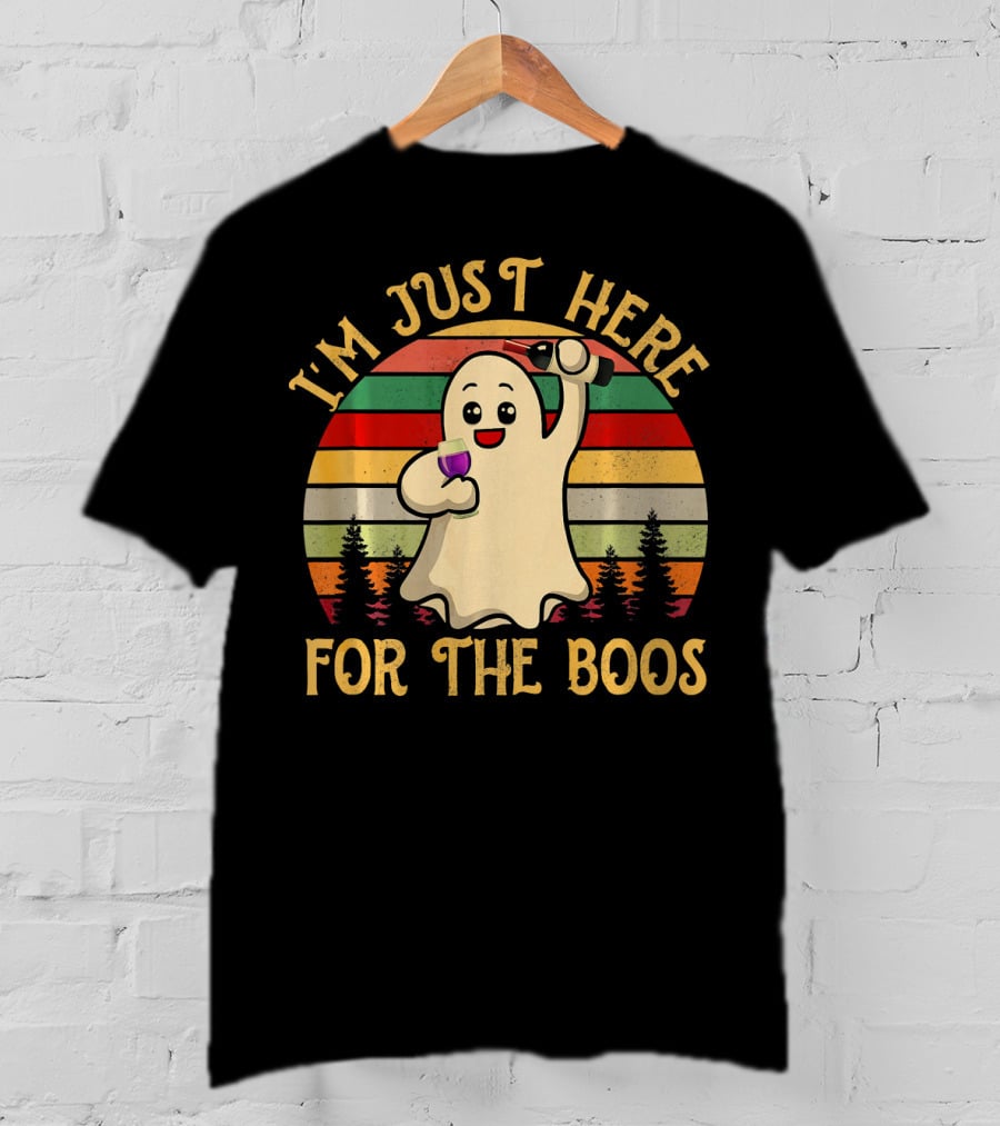I'm Just Here For The Boos Vintage Ghost Wine Halloween T-Shirt