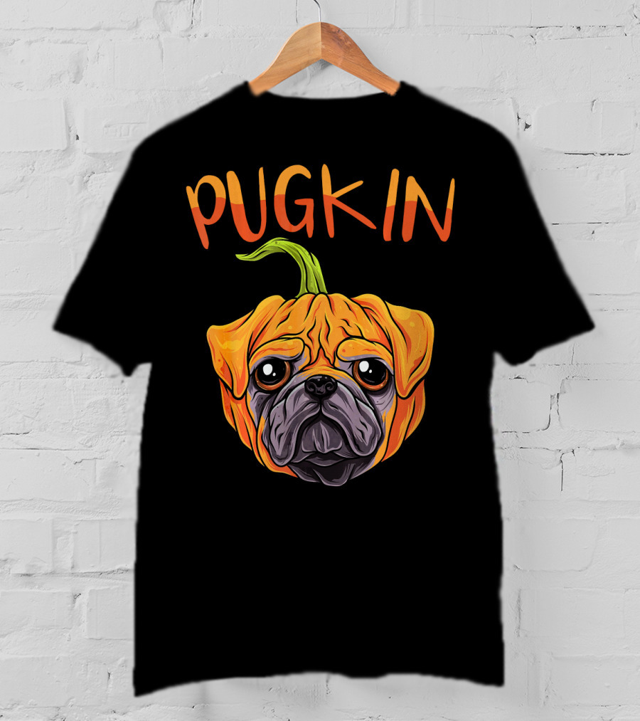 Pugkin Funny Pumpkin Pug Dog Head T-Shirt