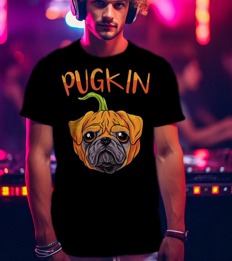 Pugkin Funny Pumpkin Pug Dog Head T-Shirt