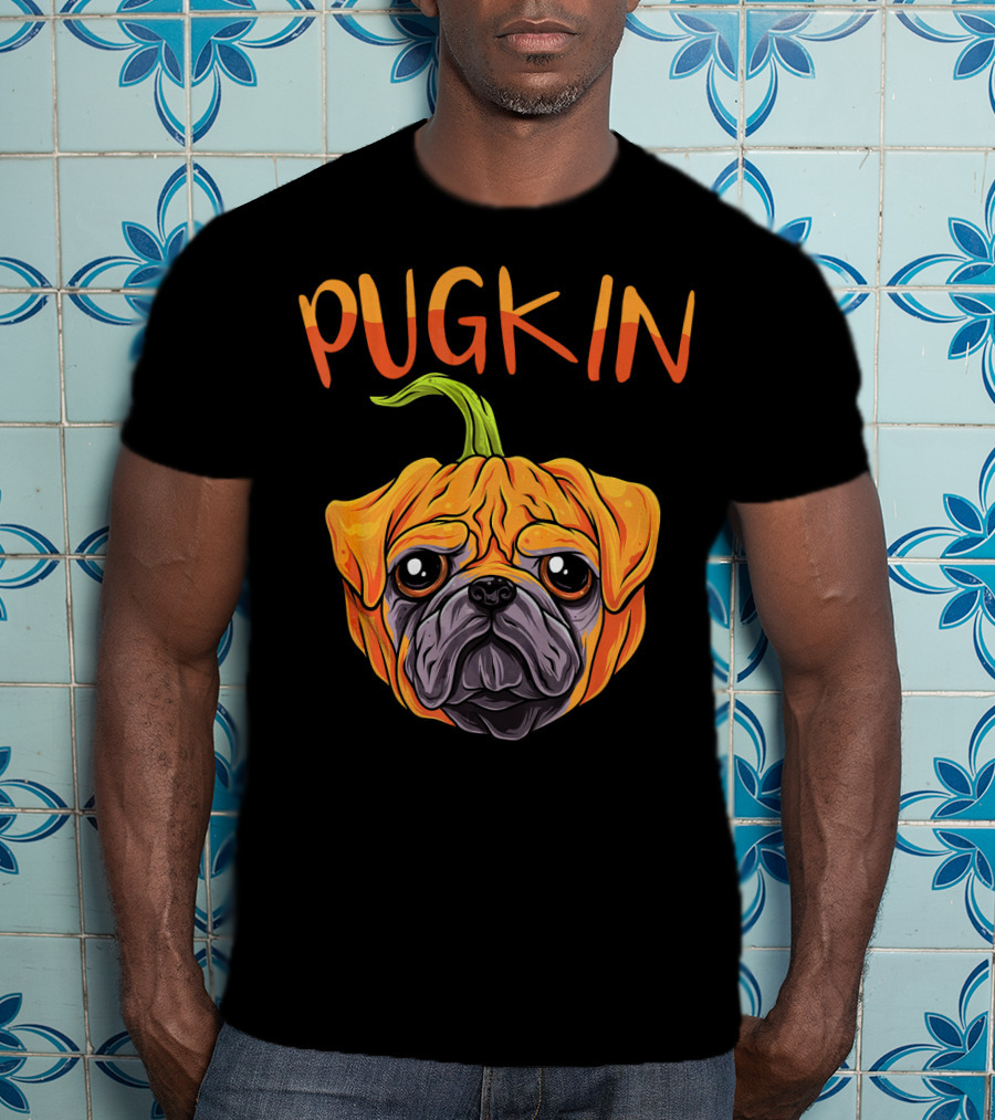 Pugkin Funny Pumpkin Pug Dog Head T-Shirt