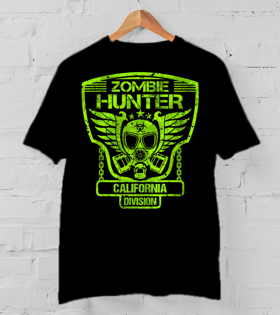 Zombie Hunter California Division Gas Mask Wings Emblem T-Shirt