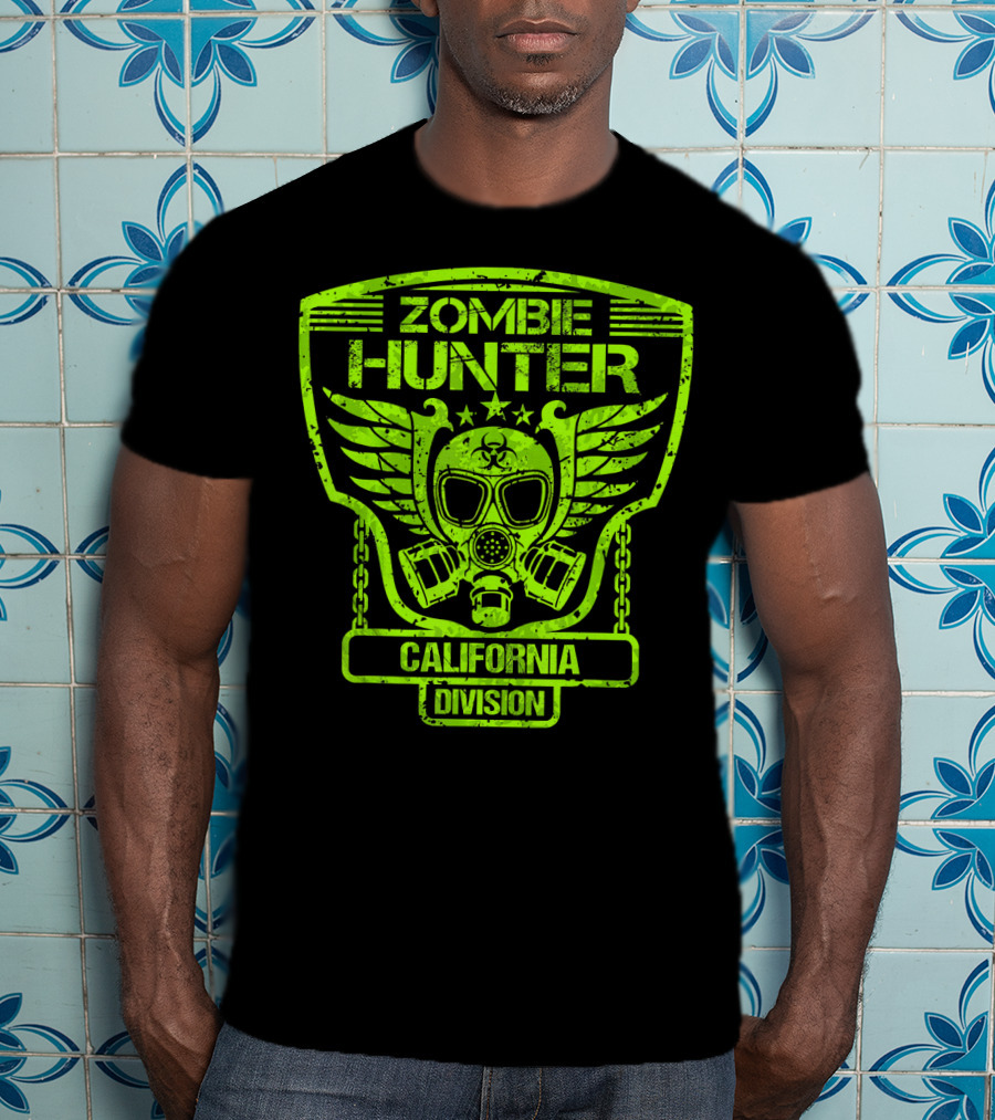 Zombie Hunter California Division Gas Mask Wings Emblem T-Shirt