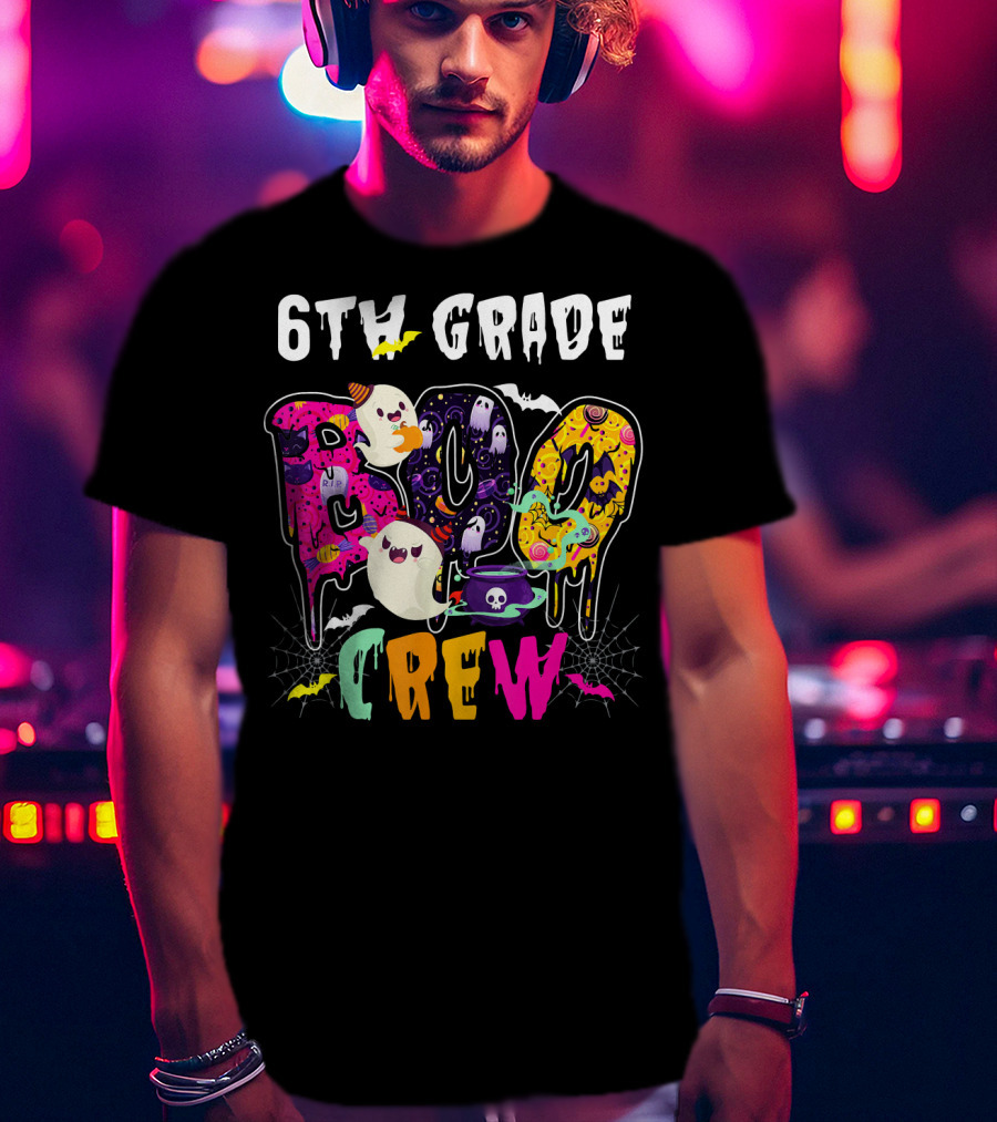 6th Grade Boo Crew Halloween Funny Costume Ghosts Bats Cauldron Spiders T-Shirt