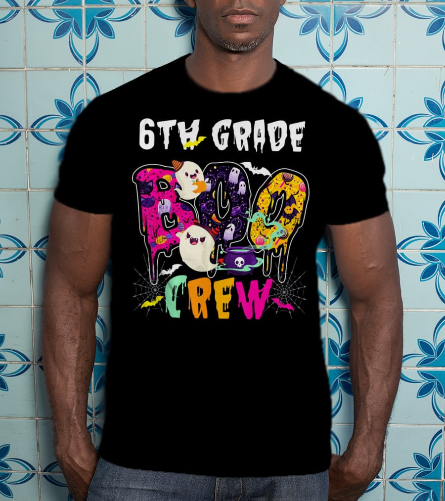 6th Grade Boo Crew Halloween Funny Costume Ghosts Bats Cauldron Spiders T-Shirt
