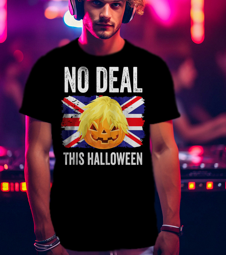 No Deal This Halloween Brexit Pumpkin UK Flag T-Shirt