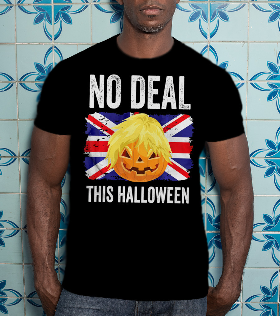 No Deal This Halloween Brexit Pumpkin UK Flag T-Shirt