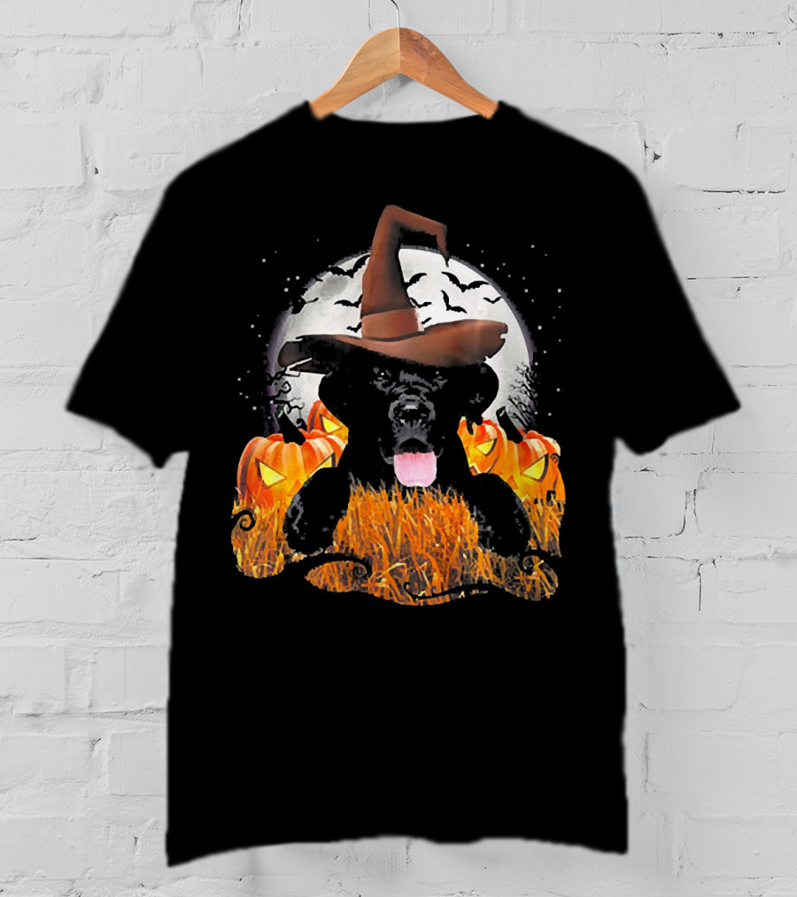 Labrador Halloween Cute Dog Witch With Pumpkin And Moon T-Shirt