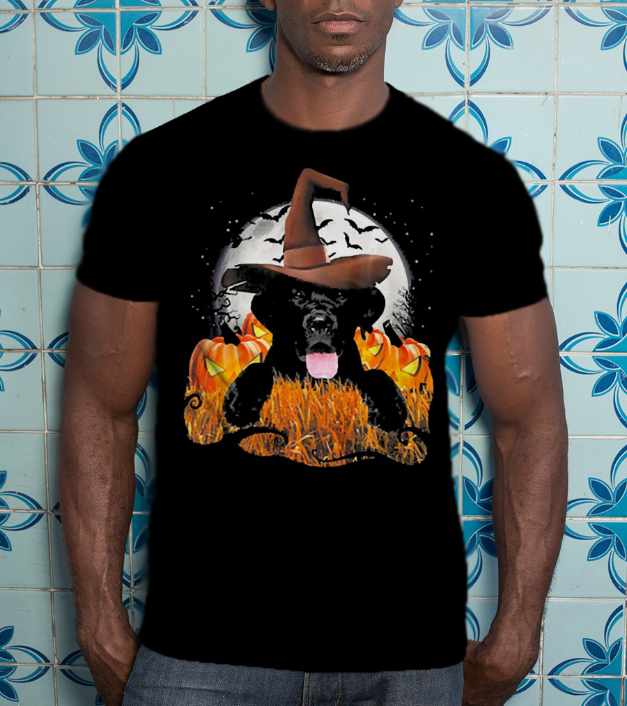 Labrador Halloween Cute Dog Witch With Pumpkin And Moon T-Shirt