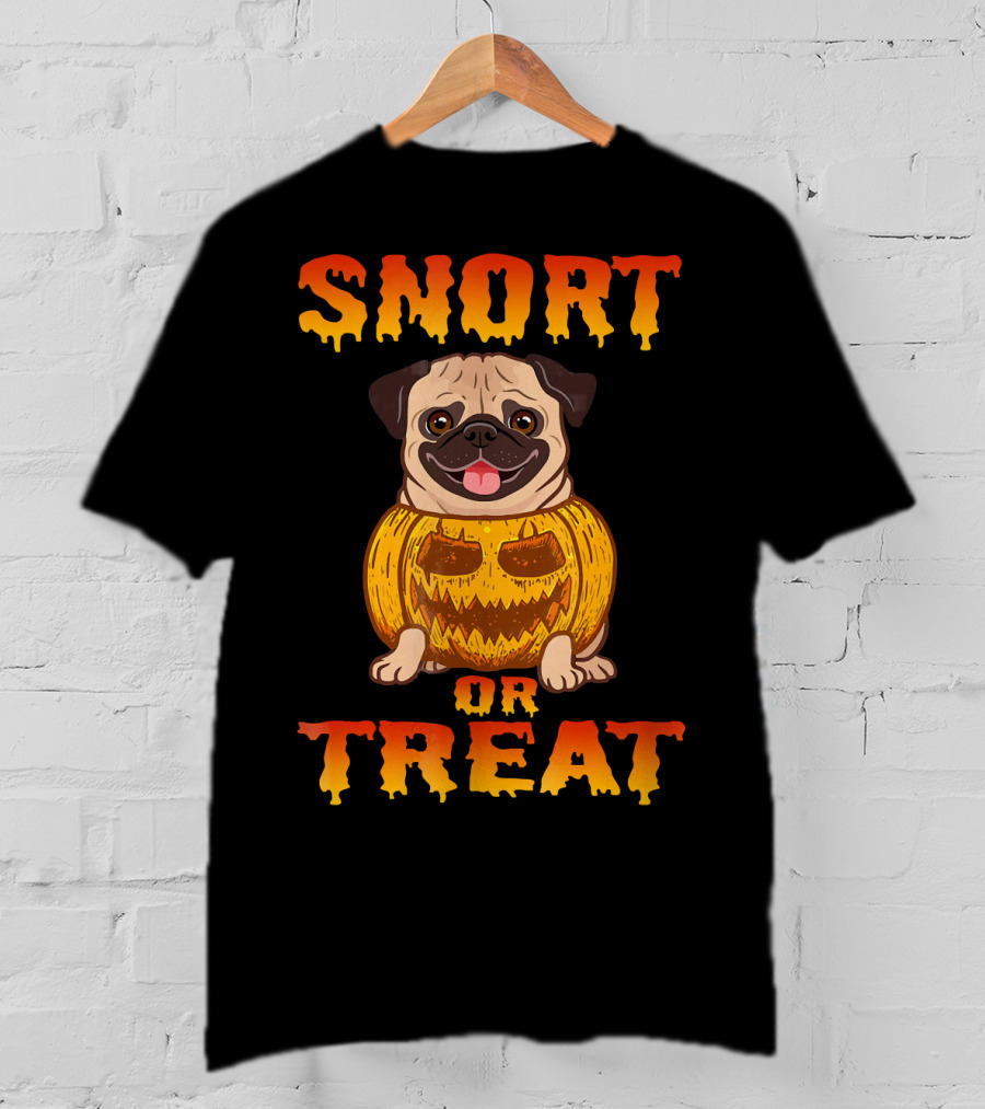 Snort Or Treat Funny Pug Pumpkin Halloween T-Shirt