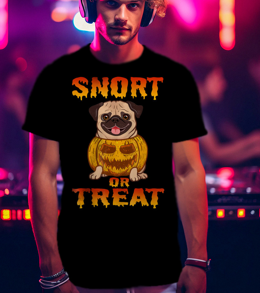 Snort Or Treat Funny Pug Pumpkin Halloween T-Shirt