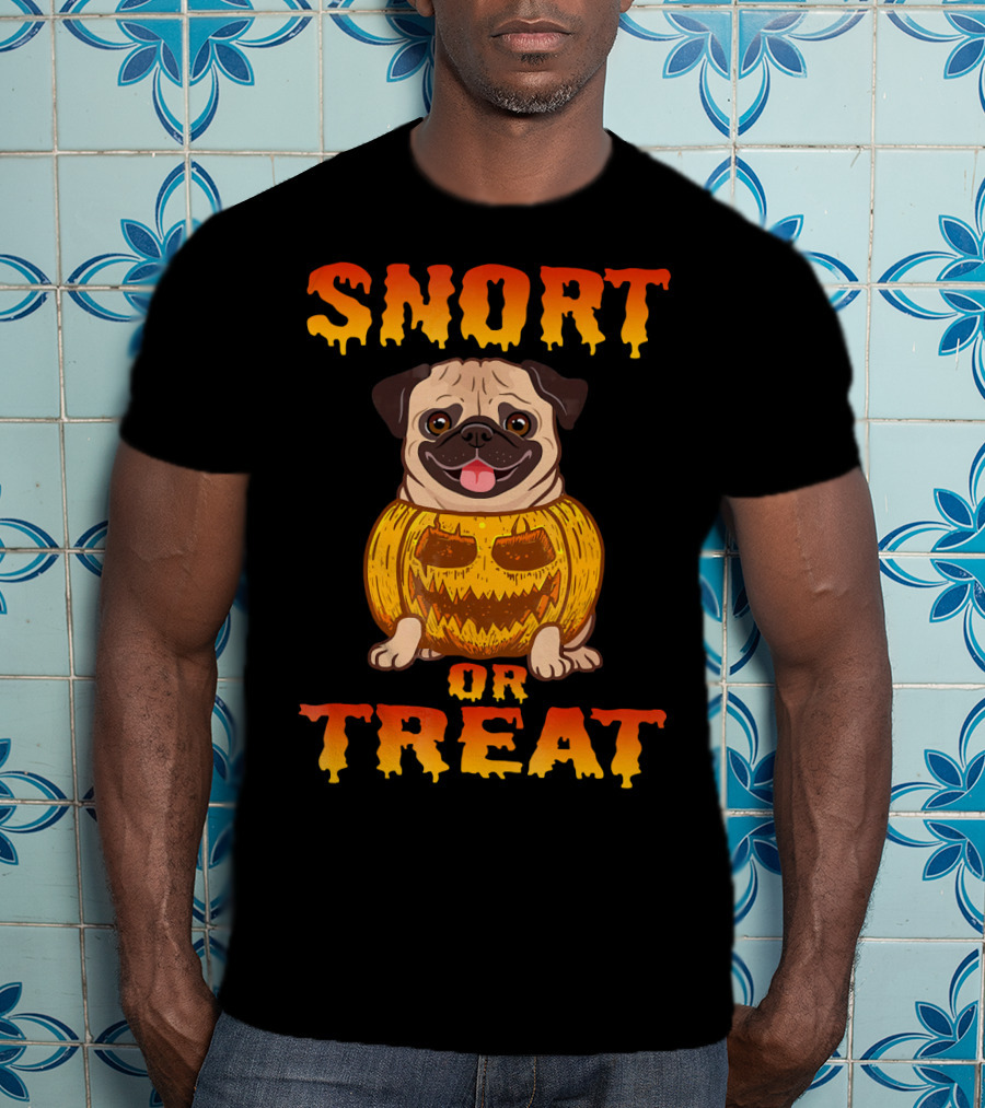 Snort Or Treat Funny Pug Pumpkin Halloween T-Shirt