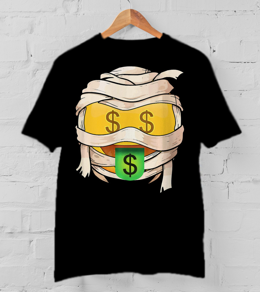 Money Face Emoji Wink Out Tongue Wrapped Mummy Style Dollar Sign Eyes T-Shirt