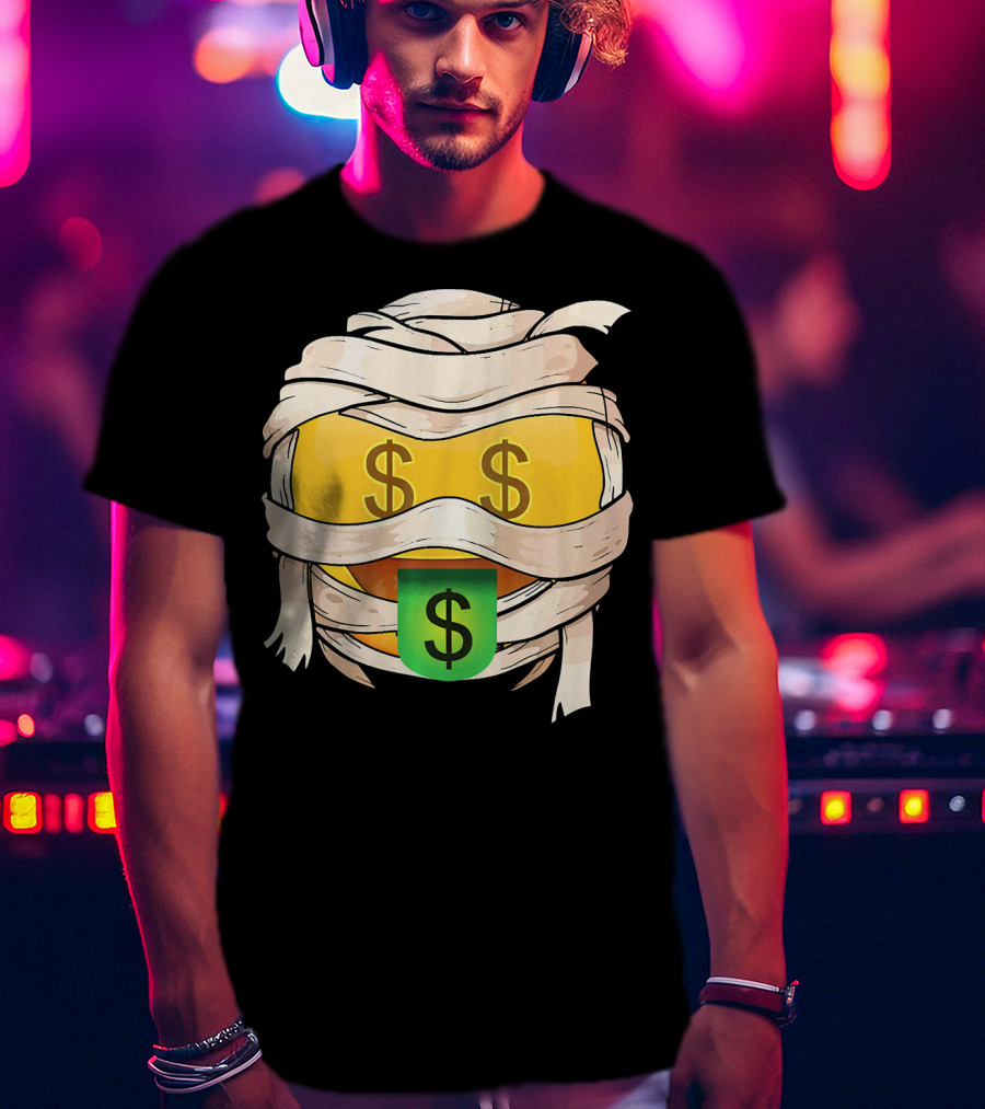 Money Face Emoji Wink Out Tongue Wrapped Mummy Style Dollar Sign Eyes T-Shirt