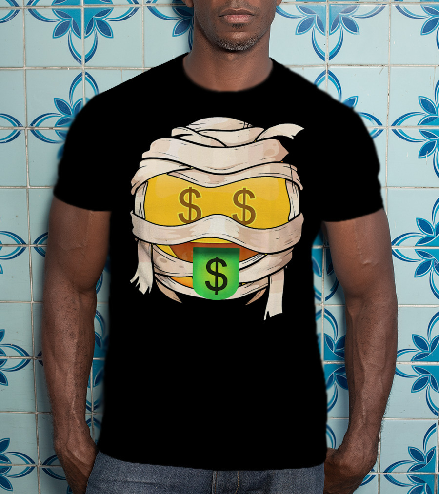Money Face Emoji Wink Out Tongue Wrapped Mummy Style Dollar Sign Eyes T-Shirt