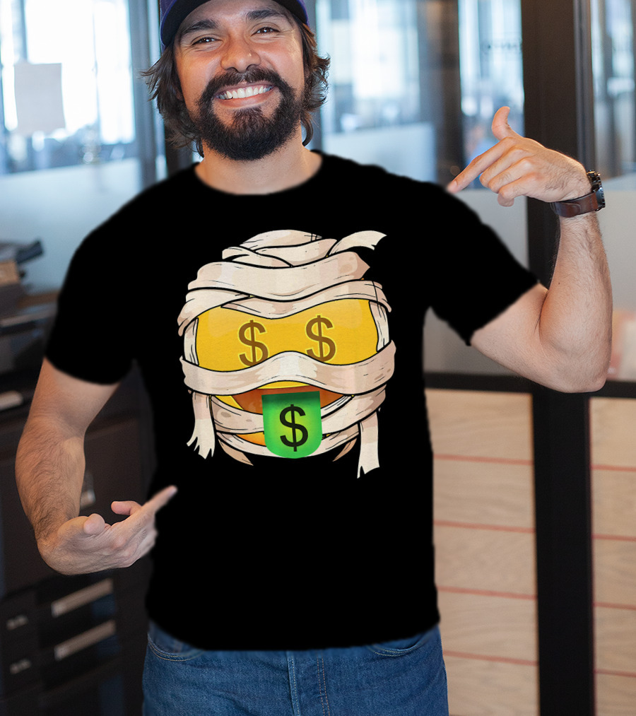 Money Face Emoji Wink Out Tongue Wrapped Mummy Style Dollar Sign Eyes T-Shirt