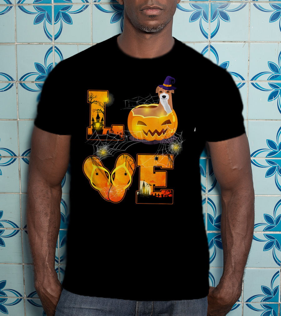 LOVE Halloween Pumpkin Italian Greyhound Spider Webs T-Shirt