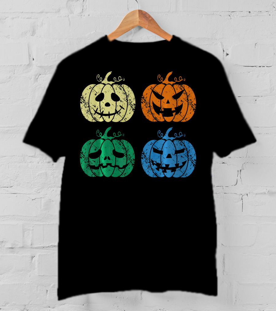 Vintage Retro Scary Pumpkin Face Halloween T-Shirt