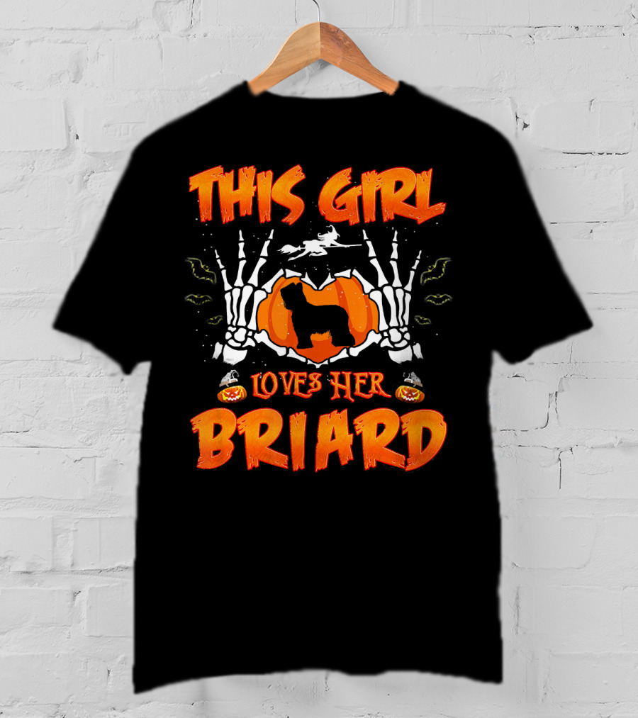 This Girl Loves Her Briard Dog Halloween Skeleton Pumpkin T-Shirt
