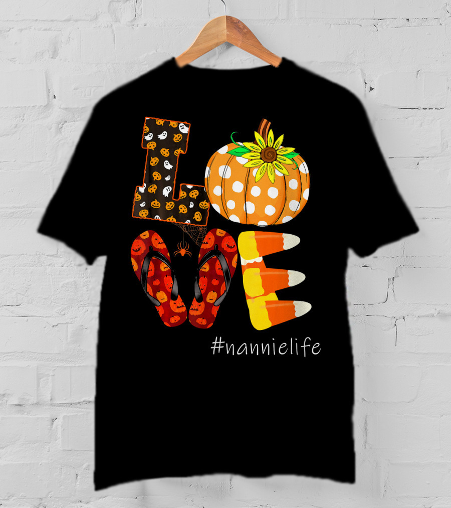 LOVE Pumpkin Candy Corn Flip Flops #nannielife T-Shirt