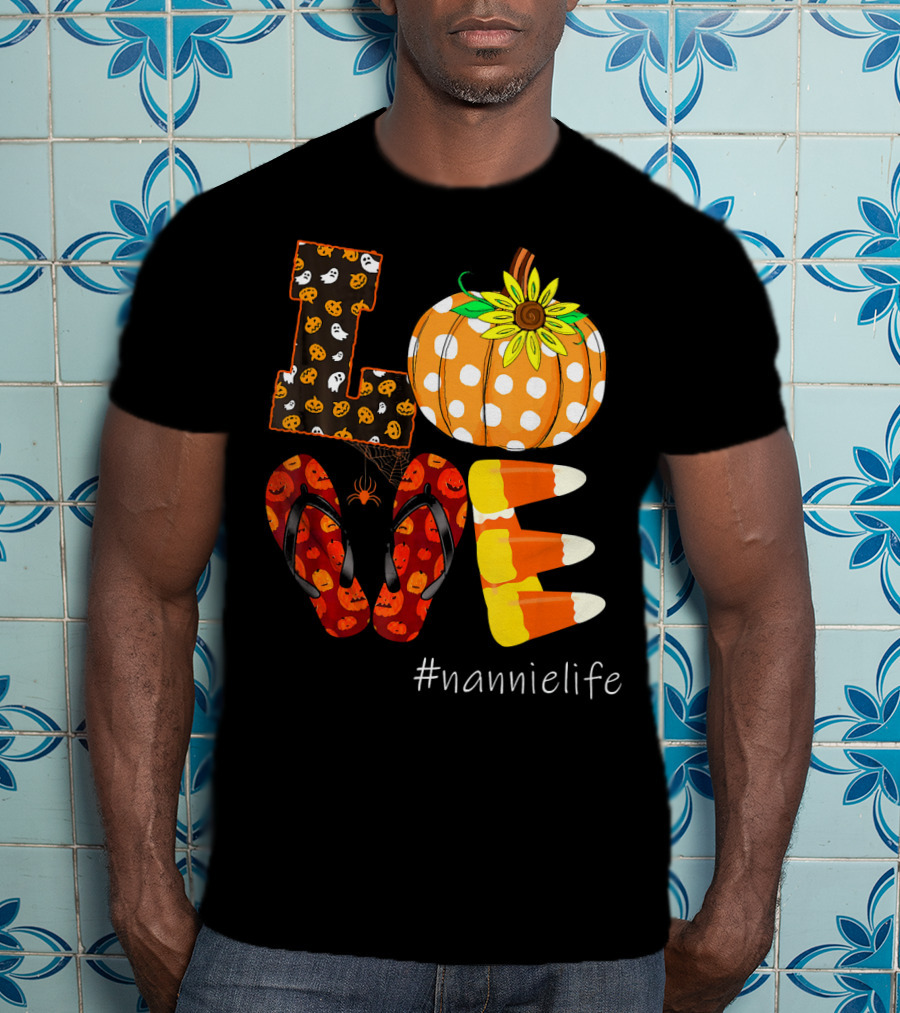 LOVE Pumpkin Candy Corn Flip Flops #nannielife T-Shirt