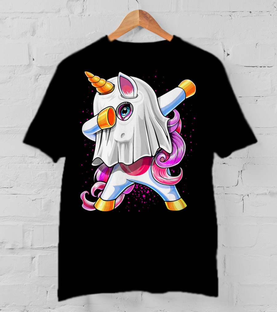 Dabbing Unicorn In Halloween Ghost Costume T-Shirt