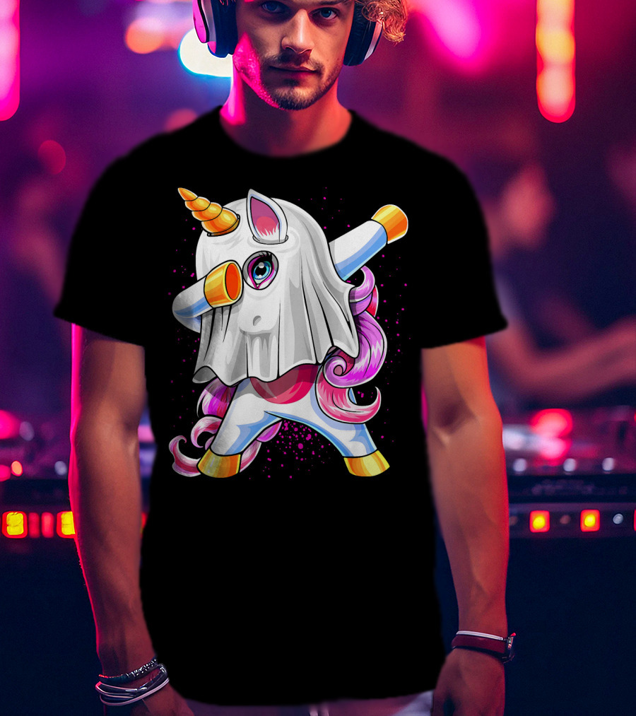 Dabbing Unicorn In Halloween Ghost Costume T-Shirt