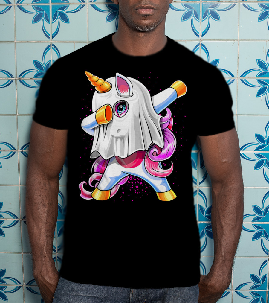 Dabbing Unicorn In Halloween Ghost Costume T-Shirt