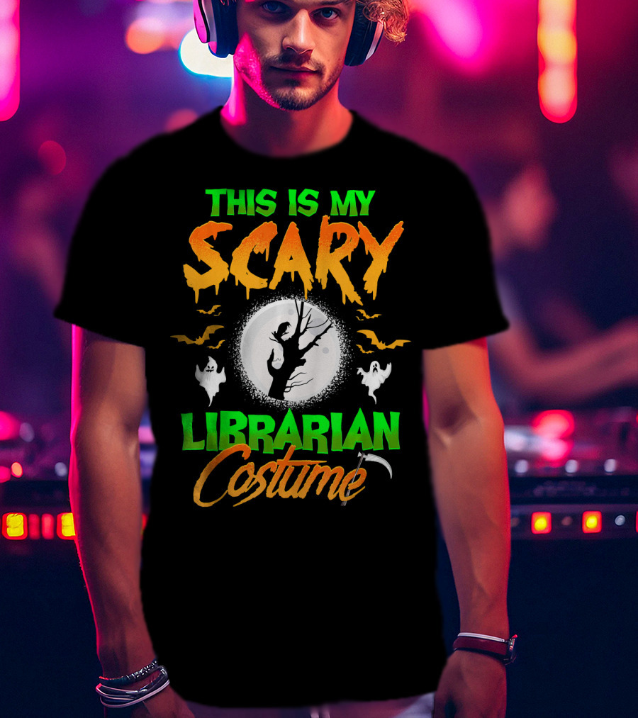 This Is My Scary Librarian Costume Ghosts Bats Moon Grim Reaper Scythe T-Shirt