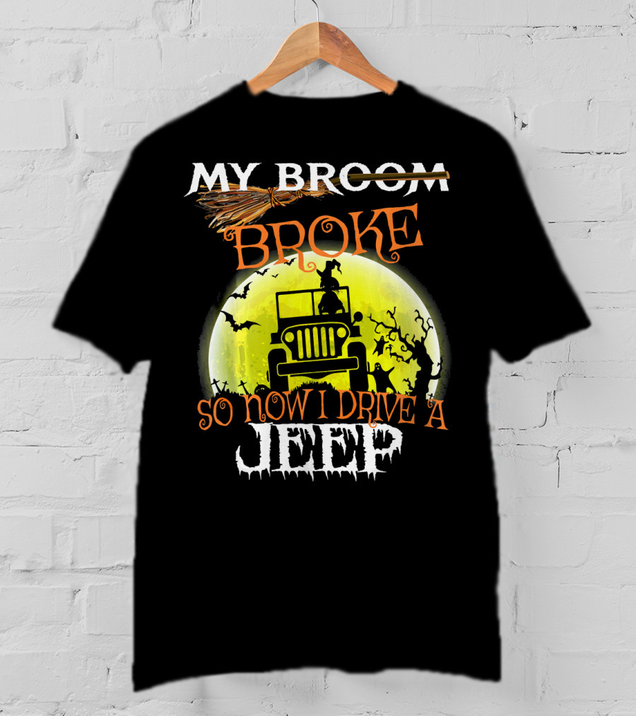 My Broom Broke So Now I Drive A Jeep Halloween Moon Bats T-Shirt