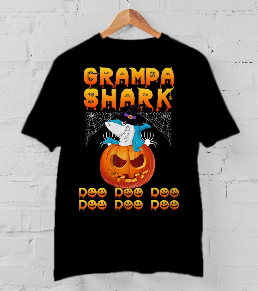 Grampa Shark Doo Doo Halloween Pumpkin Spider Webs T-Shirt