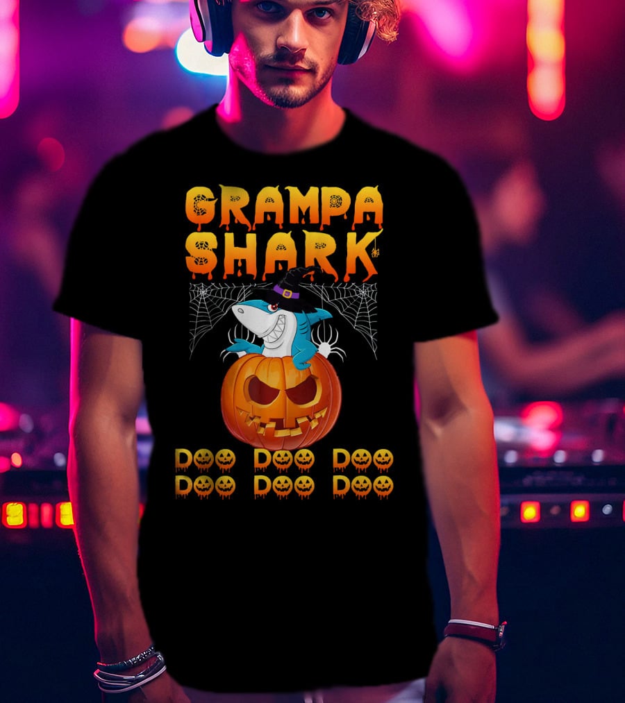 Grampa Shark Doo Doo Halloween Pumpkin Spider Webs T-Shirt