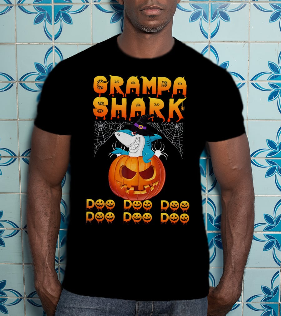 Grampa Shark Doo Doo Halloween Pumpkin Spider Webs T-Shirt