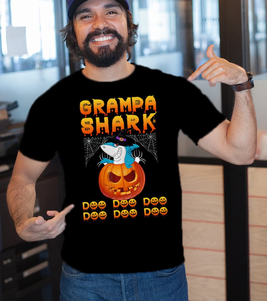 Grampa Shark Doo Doo Halloween Pumpkin Spider Webs T-Shirt