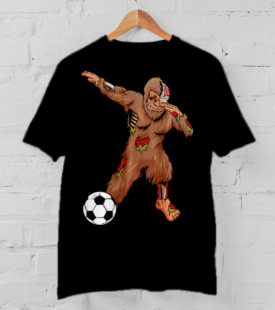 Dabbing Zombie Bigfoot Halloween Soccer Player T-Shirt