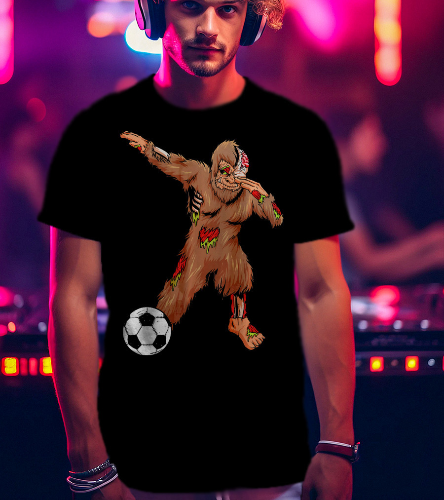Dabbing Zombie Bigfoot Halloween Soccer Player T-Shirt