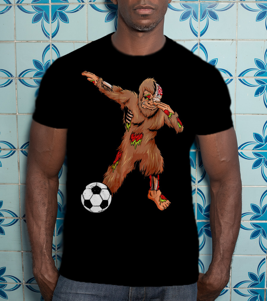 Dabbing Zombie Bigfoot Halloween Soccer Player T-Shirt