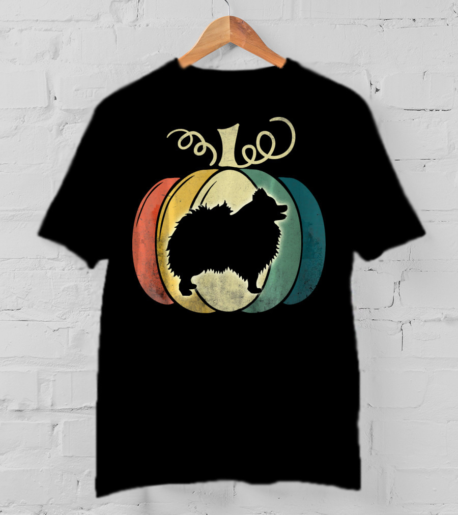 Pomeranian Dog Silhouette Vintage Pumpkin Halloween T-Shirt