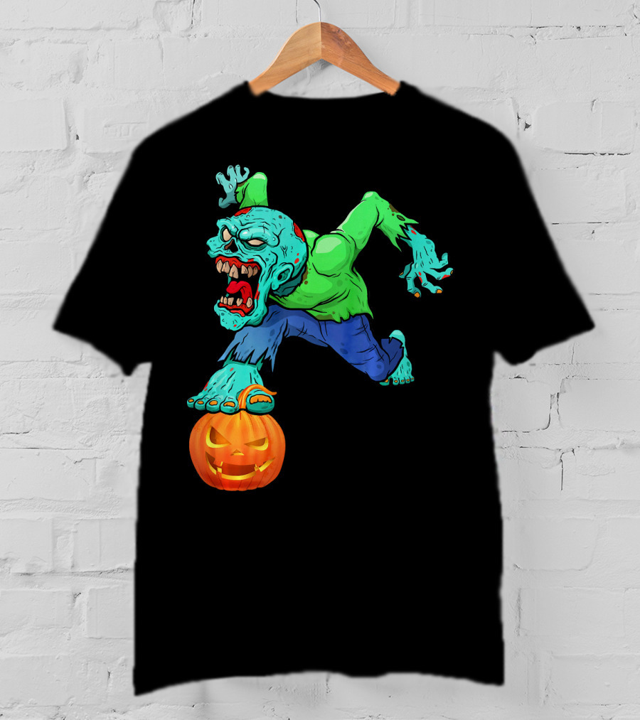 Zombie Leaping Over Grinning Pumpkin T-Shirt