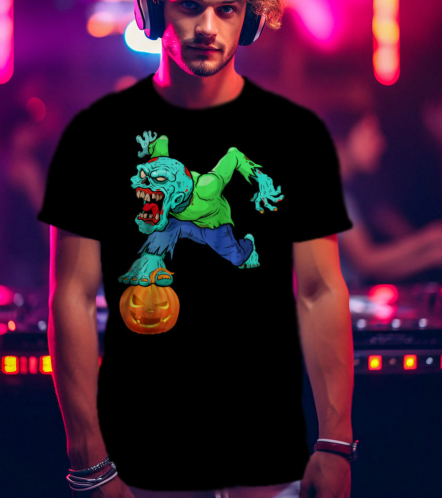 Zombie Leaping Over Grinning Pumpkin T-Shirt
