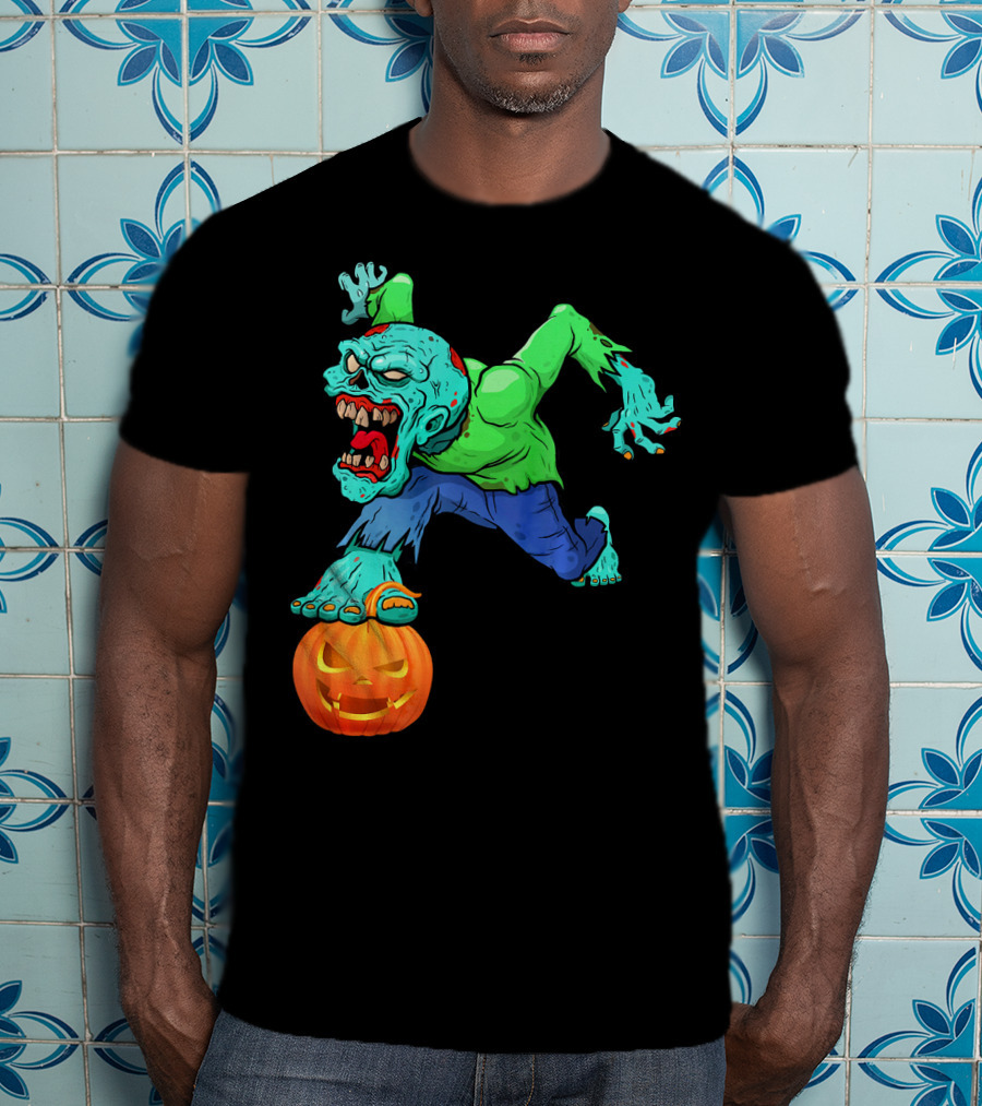 Zombie Leaping Over Grinning Pumpkin T-Shirt