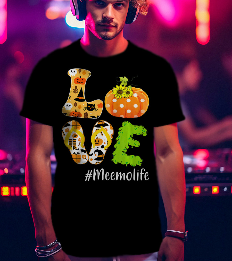 Love Meemolife Pumpkin Flip Flops Halloween T-Shirt