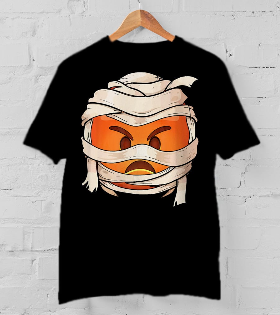 Pouting Face Mummy Emoji Halloween Wrapped In Bandages T-Shirt